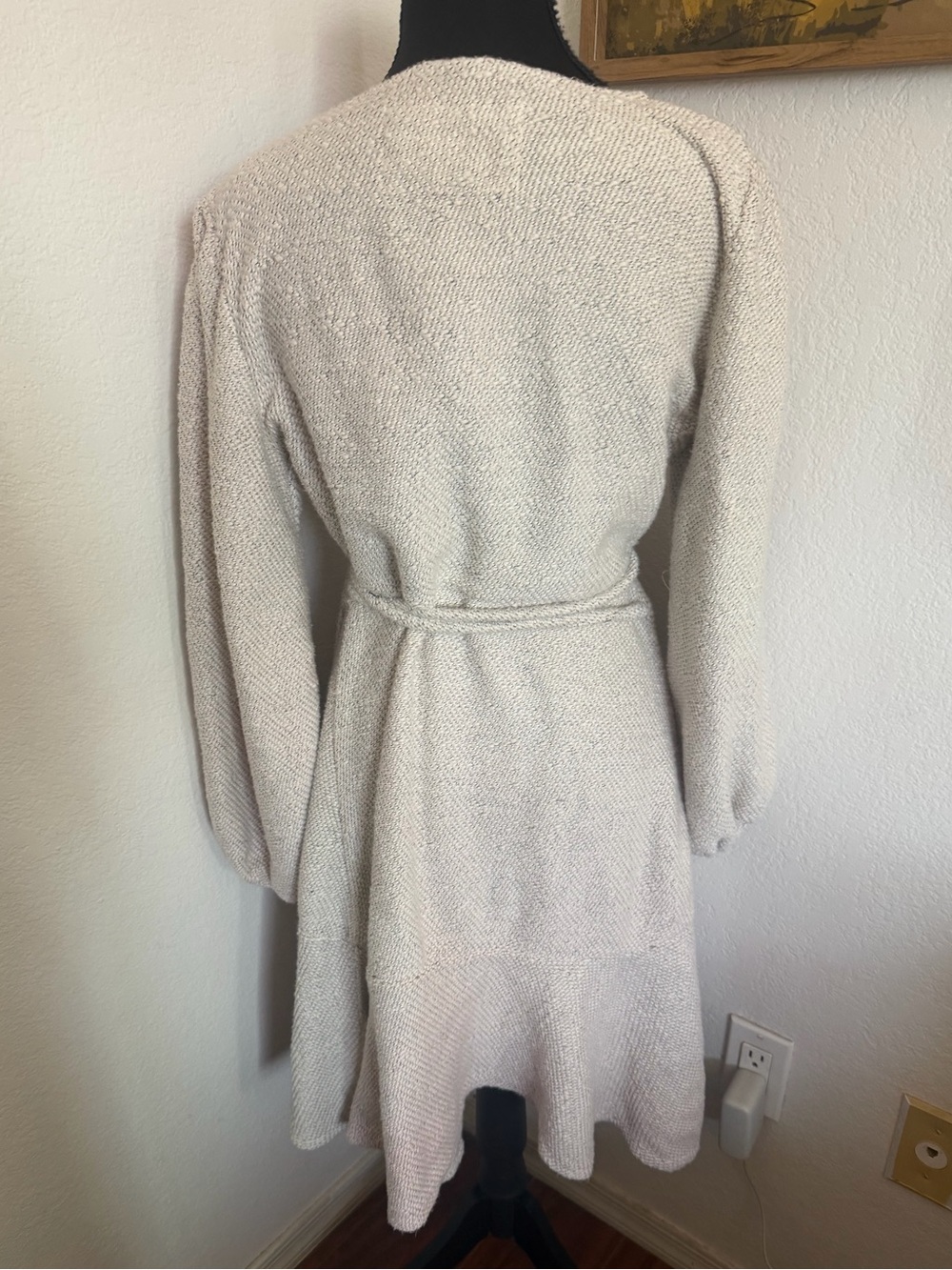 Anthropologie Diana Knit Textured Cream Wrap Dress with Tie Waist - Size M - Picture 5 of 11